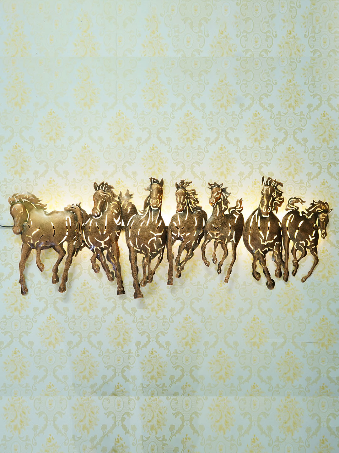 eCraftIndia Running 7 Horses Metal Matte Hanging Hall Wall Hangings-15.7In