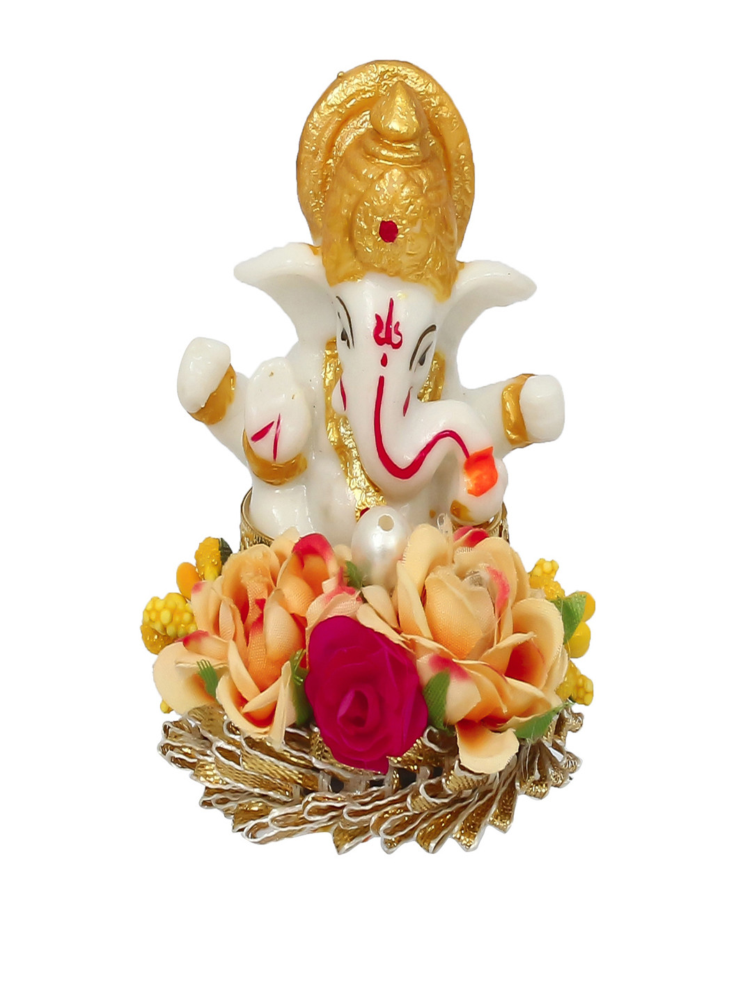 eCraftIndia Lord Ganesha White Metal Metallic Prayer Room Hand-Crafted Tiny Showpiece - 3.1 Inches