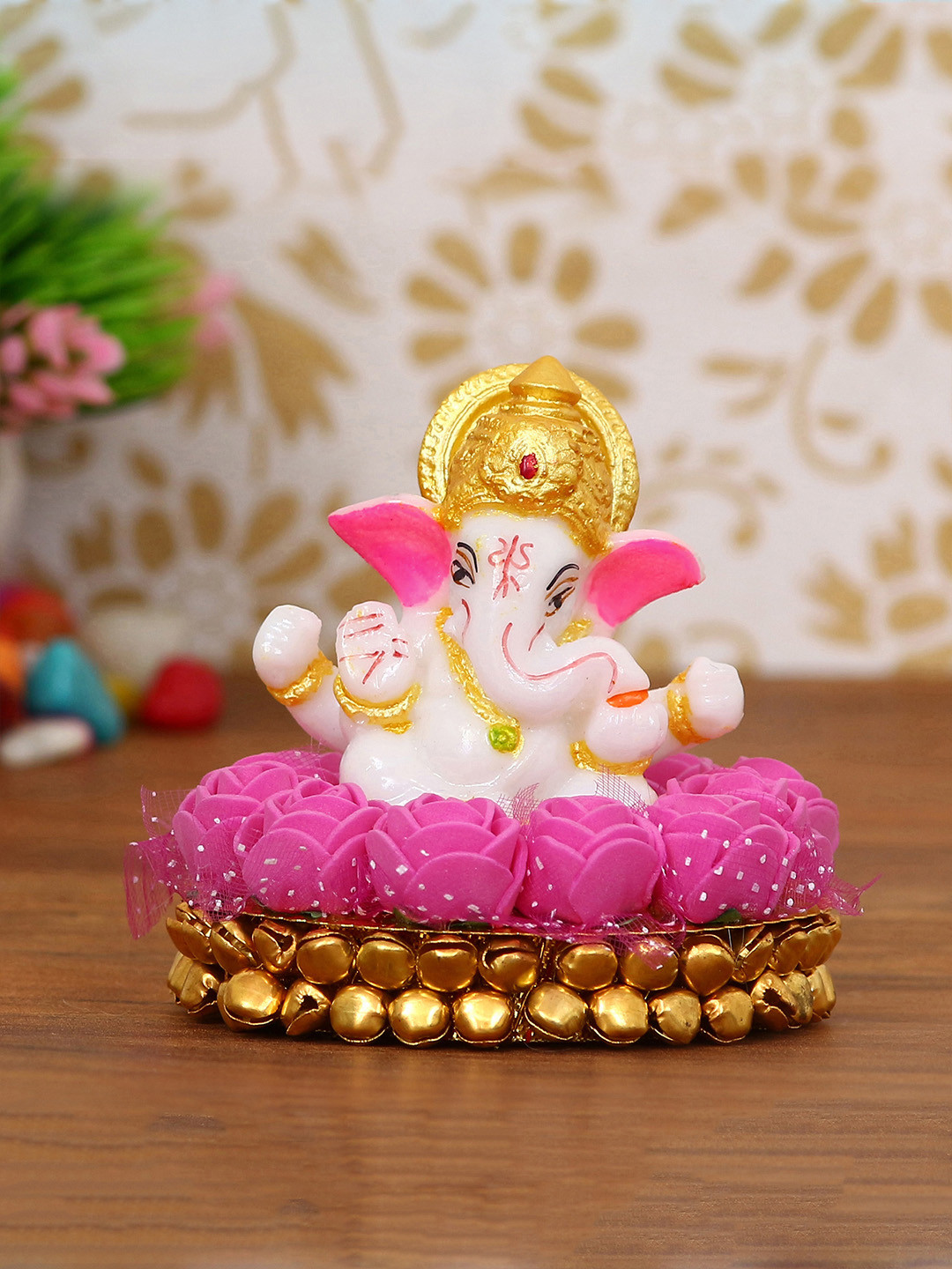eCraftIndia Lord Ganesh White Metal Glossy Prayer Room Hand-Crafted Tiny Showpiece - 3.1 Inches