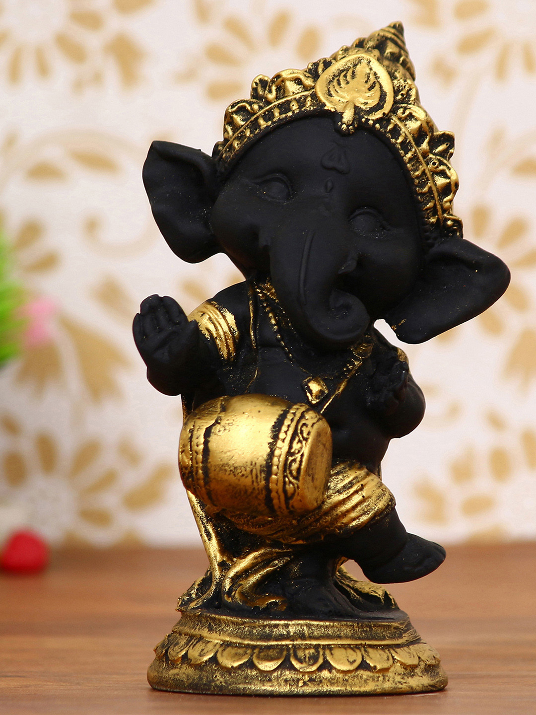 eCraftIndia Lord Ganesha Dancing Avatar Black Polyresin Glossy Prayer Room Small Showpiece - 5.1 Inches
