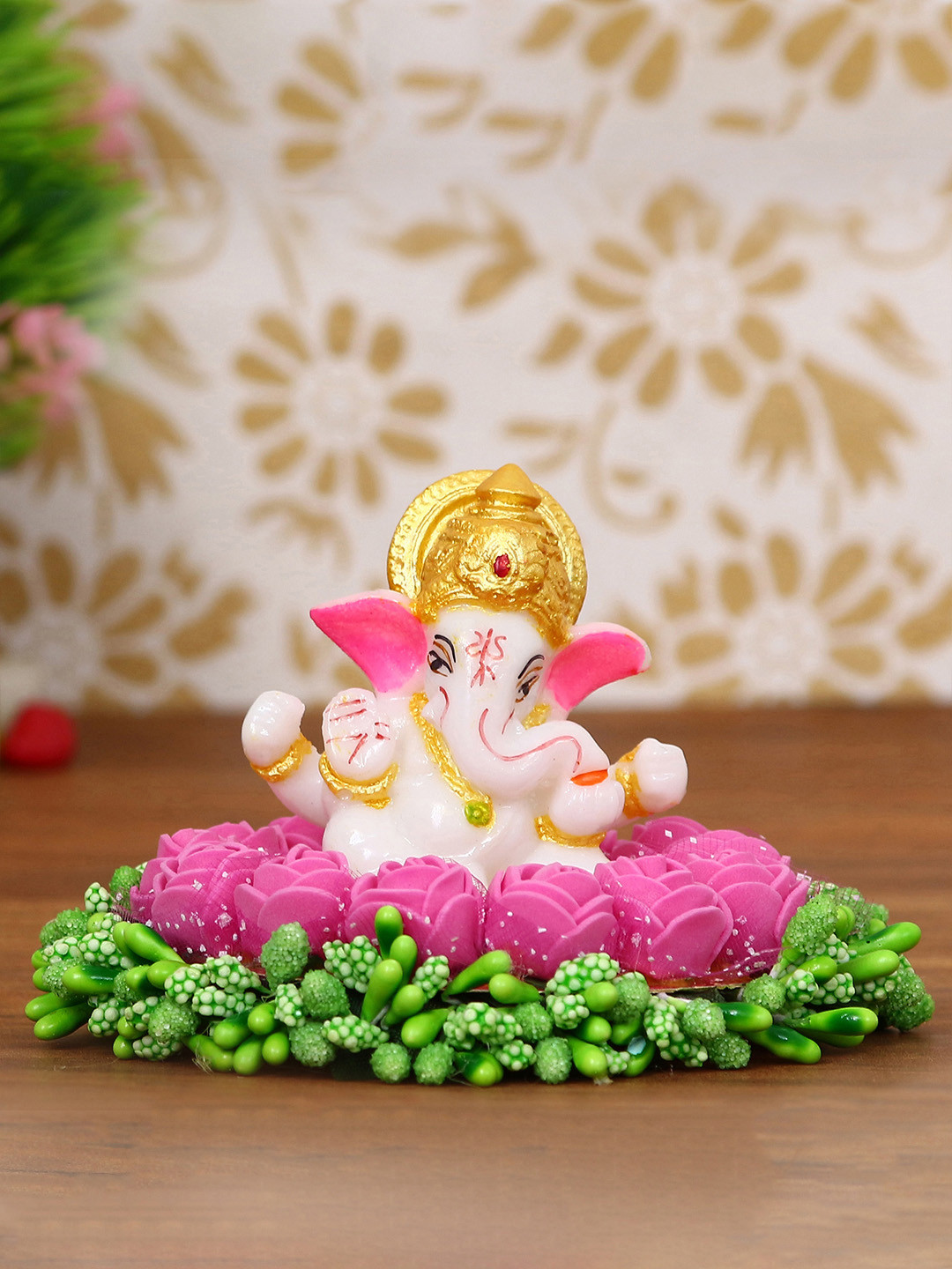 eCraftIndia Lord Ganesha Pink Metal Metallic Prayer Room Hand-Crafted Tiny Showpiece - 3.1 Inches