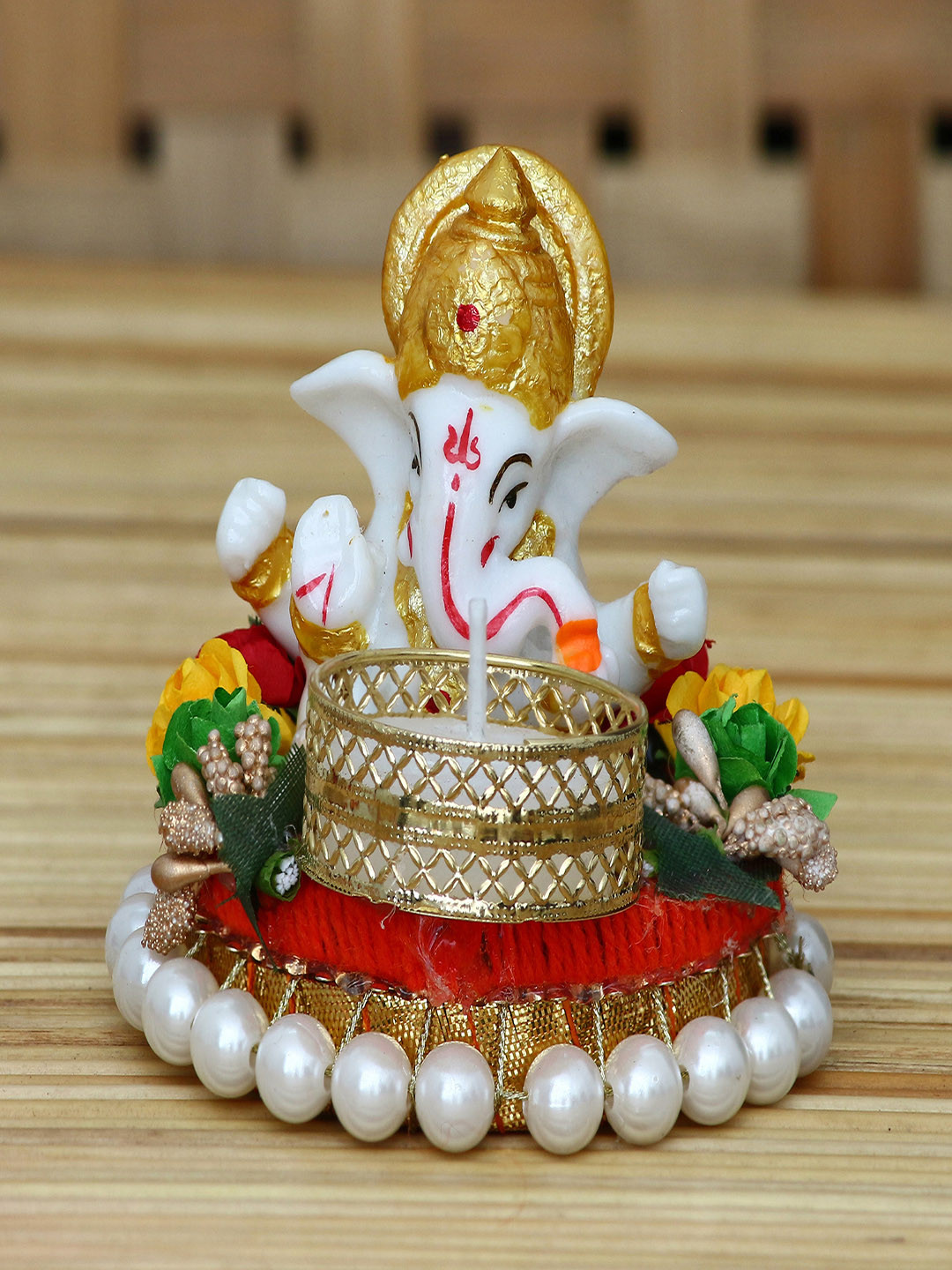 eCraftIndia Lord Ganesha Red Metal Metallic Prayer Room Lights Tiny Showpiece - 2.8 Inches