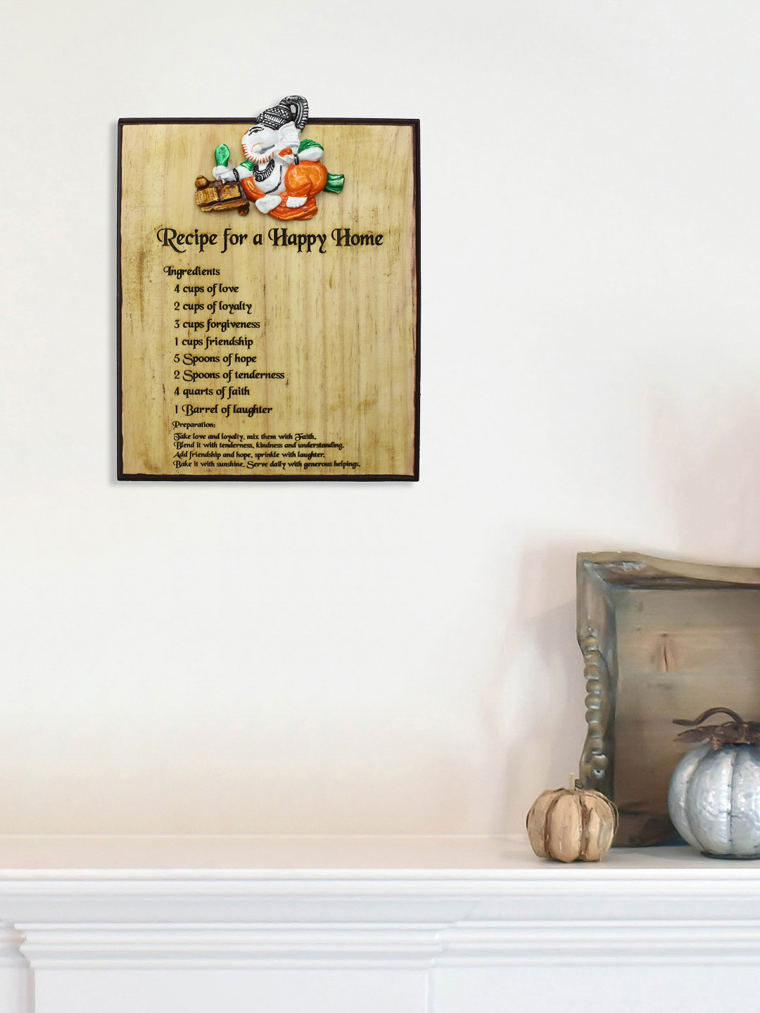 eCraftIndia Lord Ganesh Wall Hanging Wood Ethnic Motifs Matte Spiritual Wall Decor-11.8In