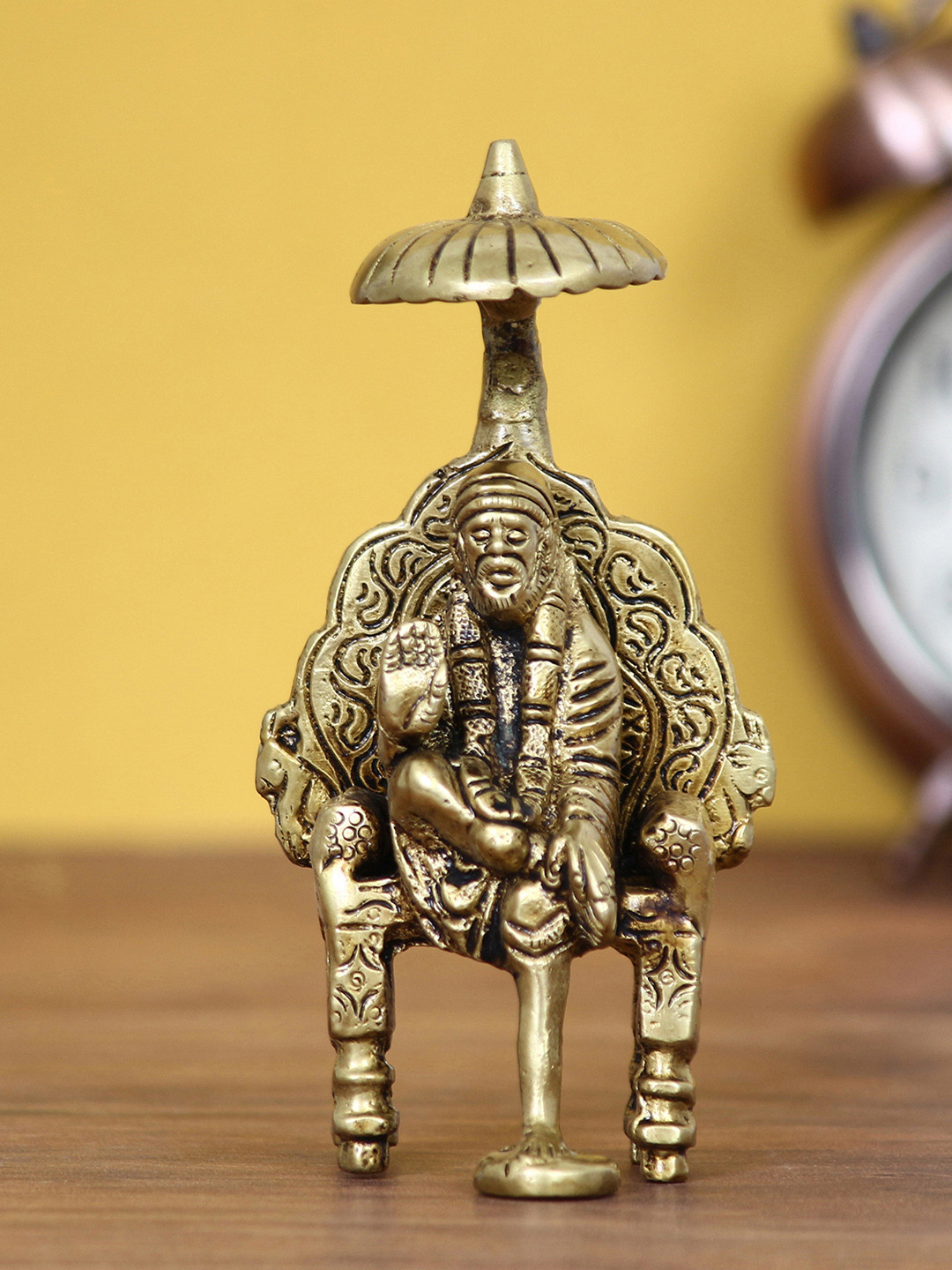 eCraftIndia Sai Baba Gold Metal Metallic Prayer Room Small Showpiece - 4.3 Inches