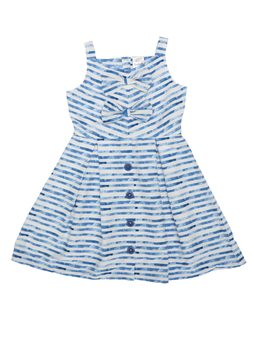 Doodle Girls Blue & White Printed Fit and Flare Dress