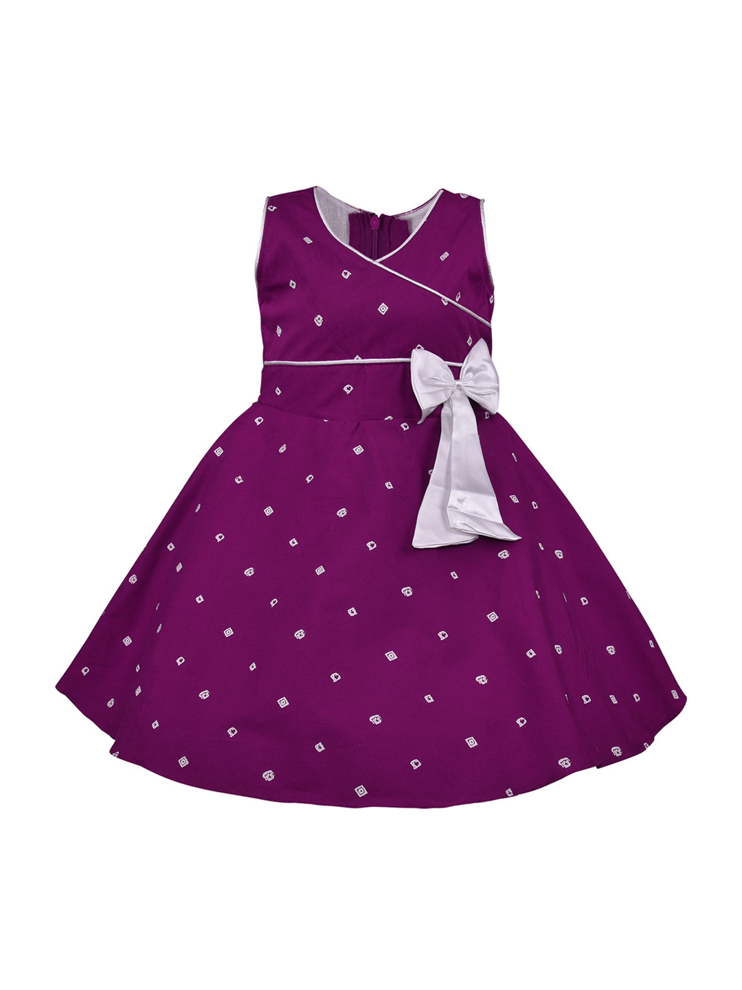 Wish Karo Girls Purple Printed Fit and Flare Dress