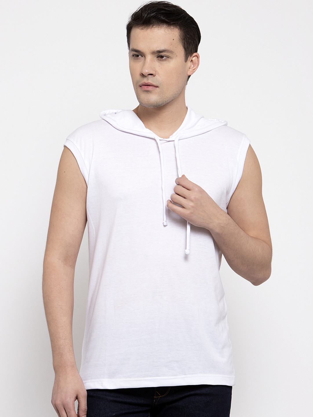Friskers Men White Solid Hood T-shirt