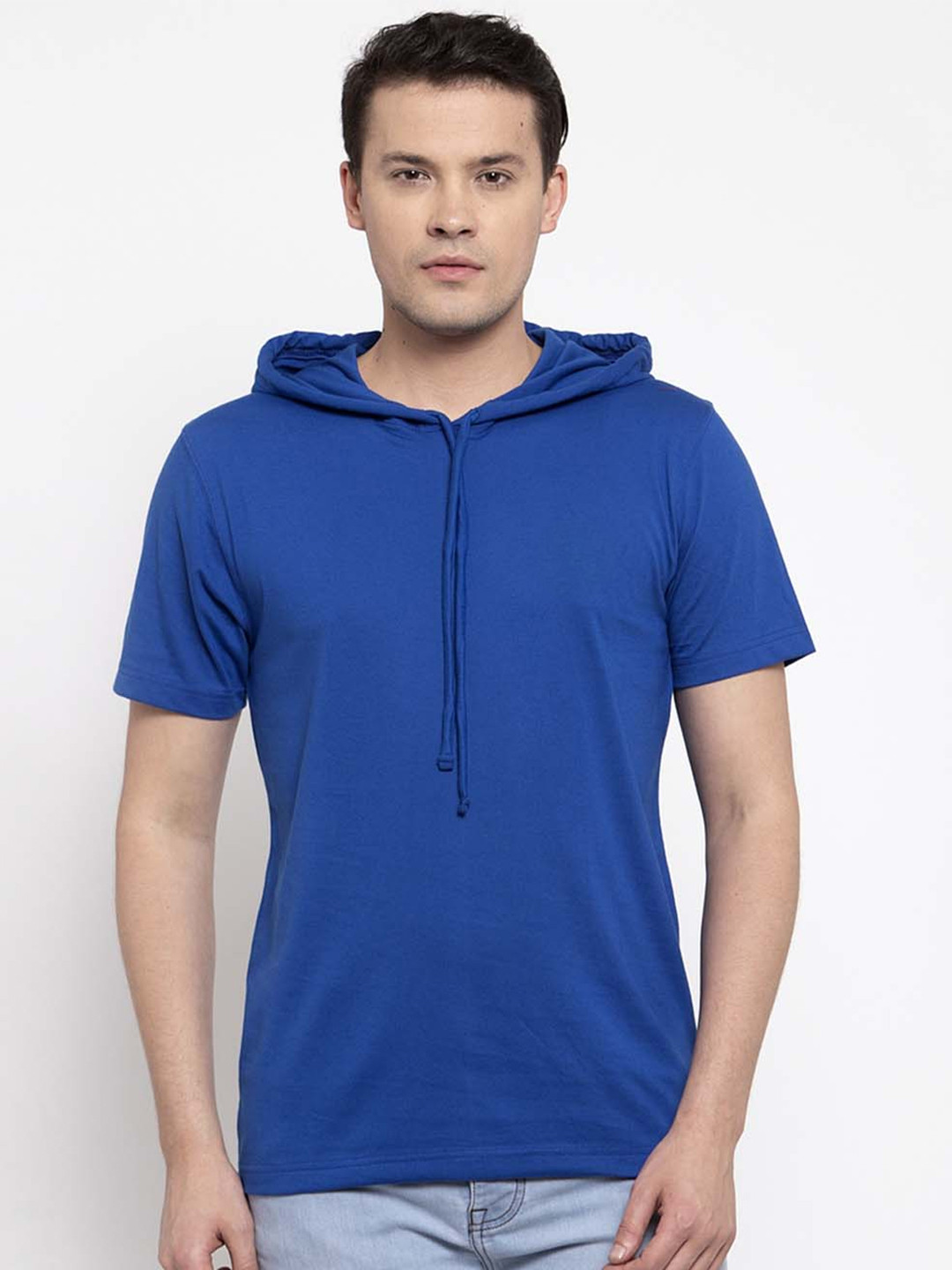 Friskers Men Blue Solid Hood T-shirt