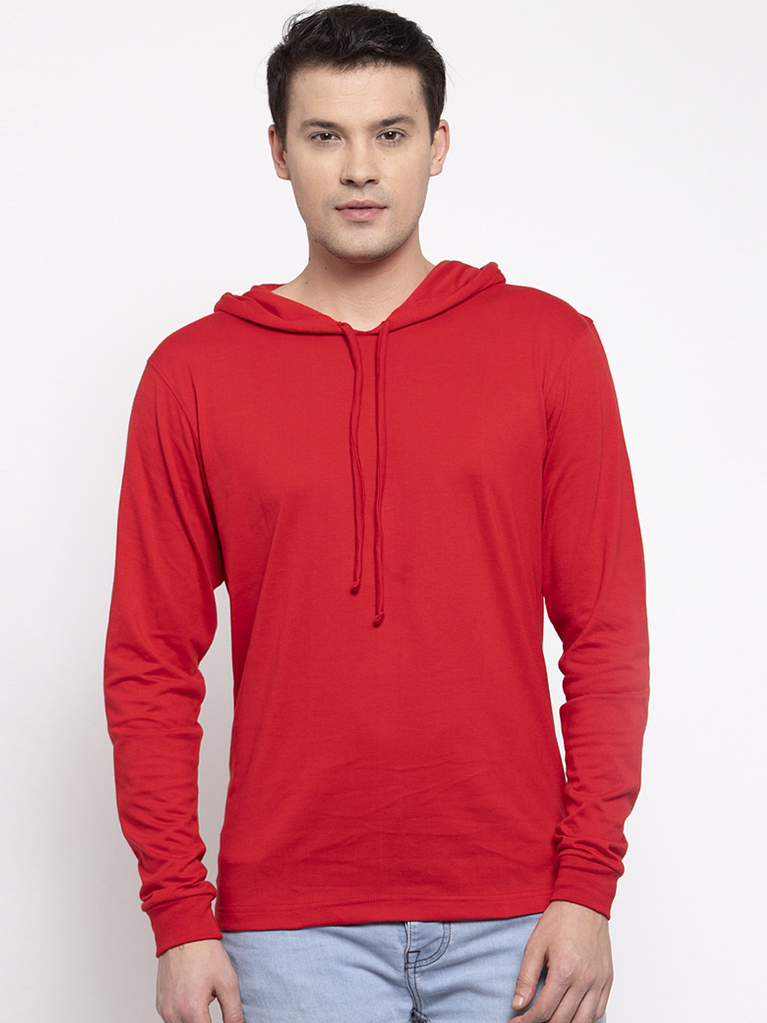 Friskers Men Red Solid Hood T-shirt