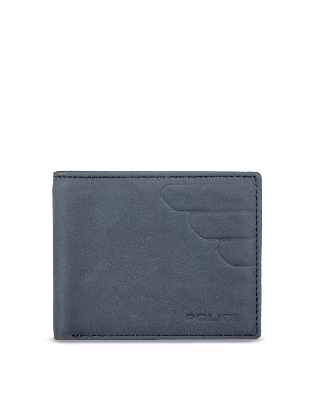 Police Men Blue Solid Leather Two Fold Wallet
