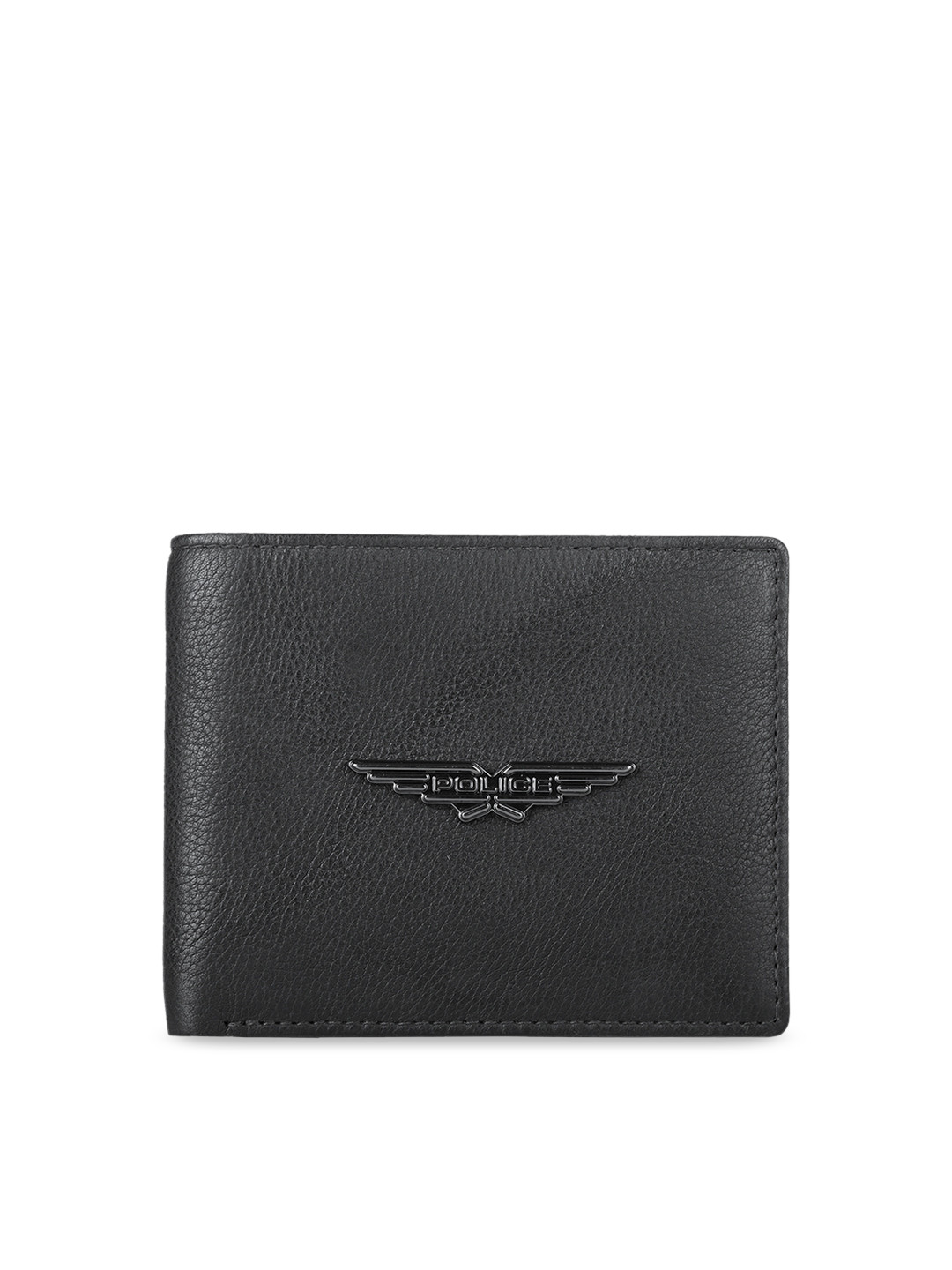 Police Men Black Solid Genuine Leather Two Fold Wallet
