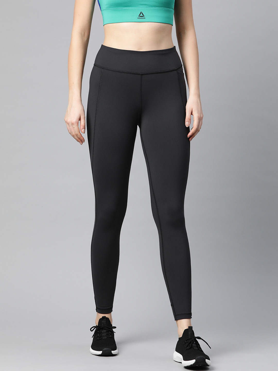 Reebok Women Black Supply Lux 2.0 Solid Training Tights