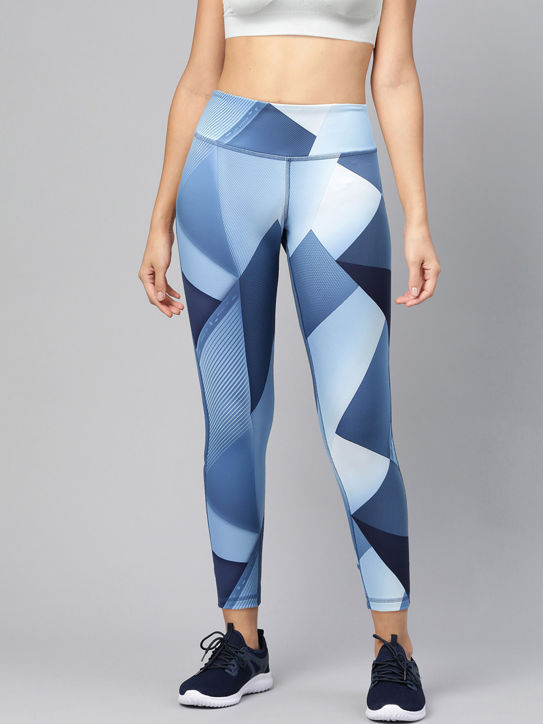 Reebok Women Blue TS Lux Bold 7/8 Length 2.0 Modern Block Print Training Tights