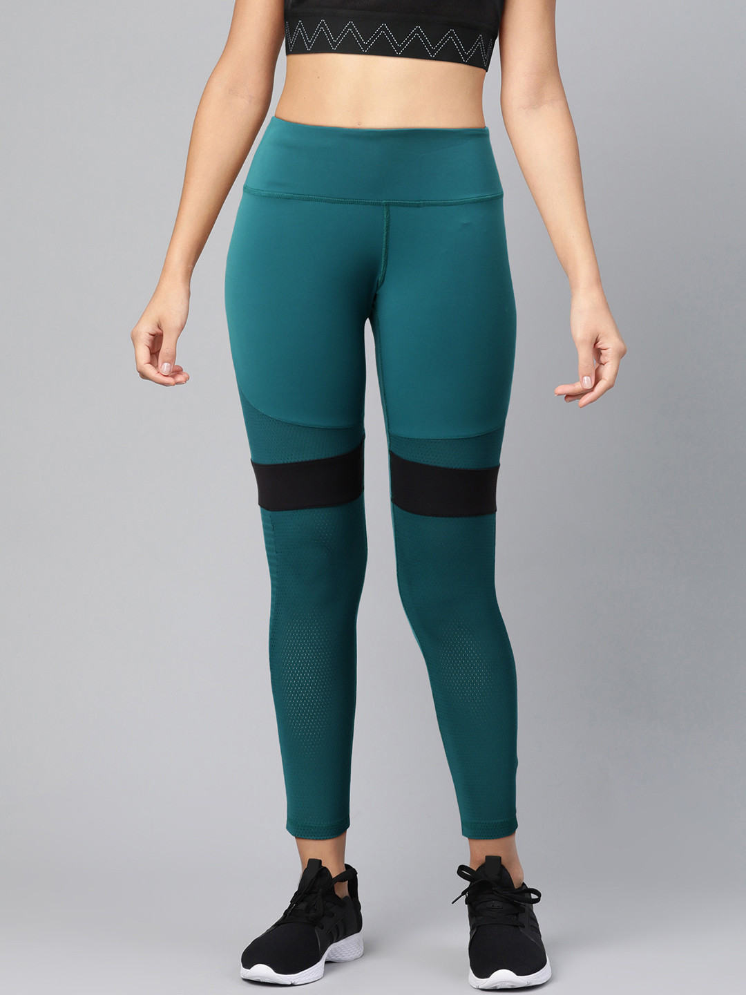 Reebok Women Teal Green & Black TS Lux Colourblock 2.0 Tights