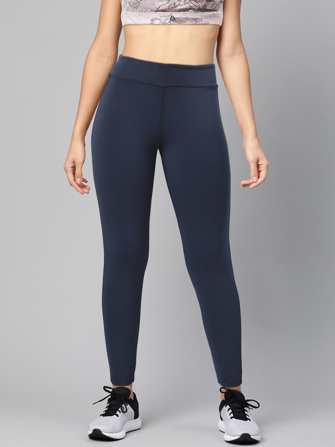 Reebok Women Navy Solid Training Workout Ready PP Tights