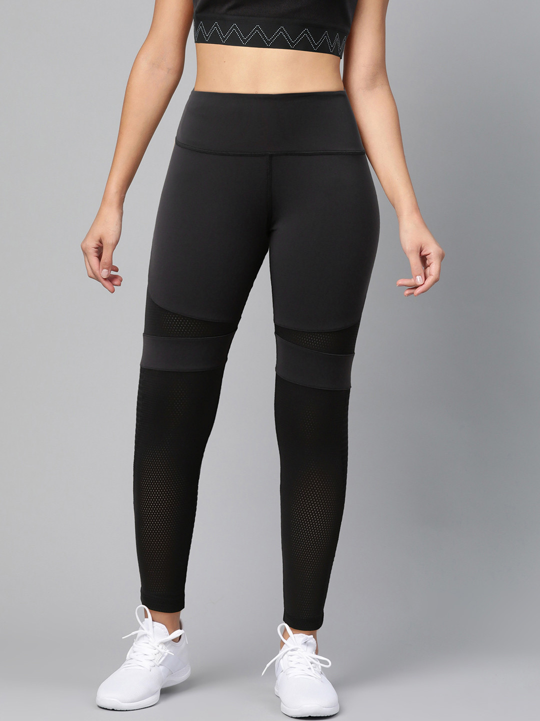 Reebok Women Black Supply Lux 2.0 Mesh Panelled Training Tights