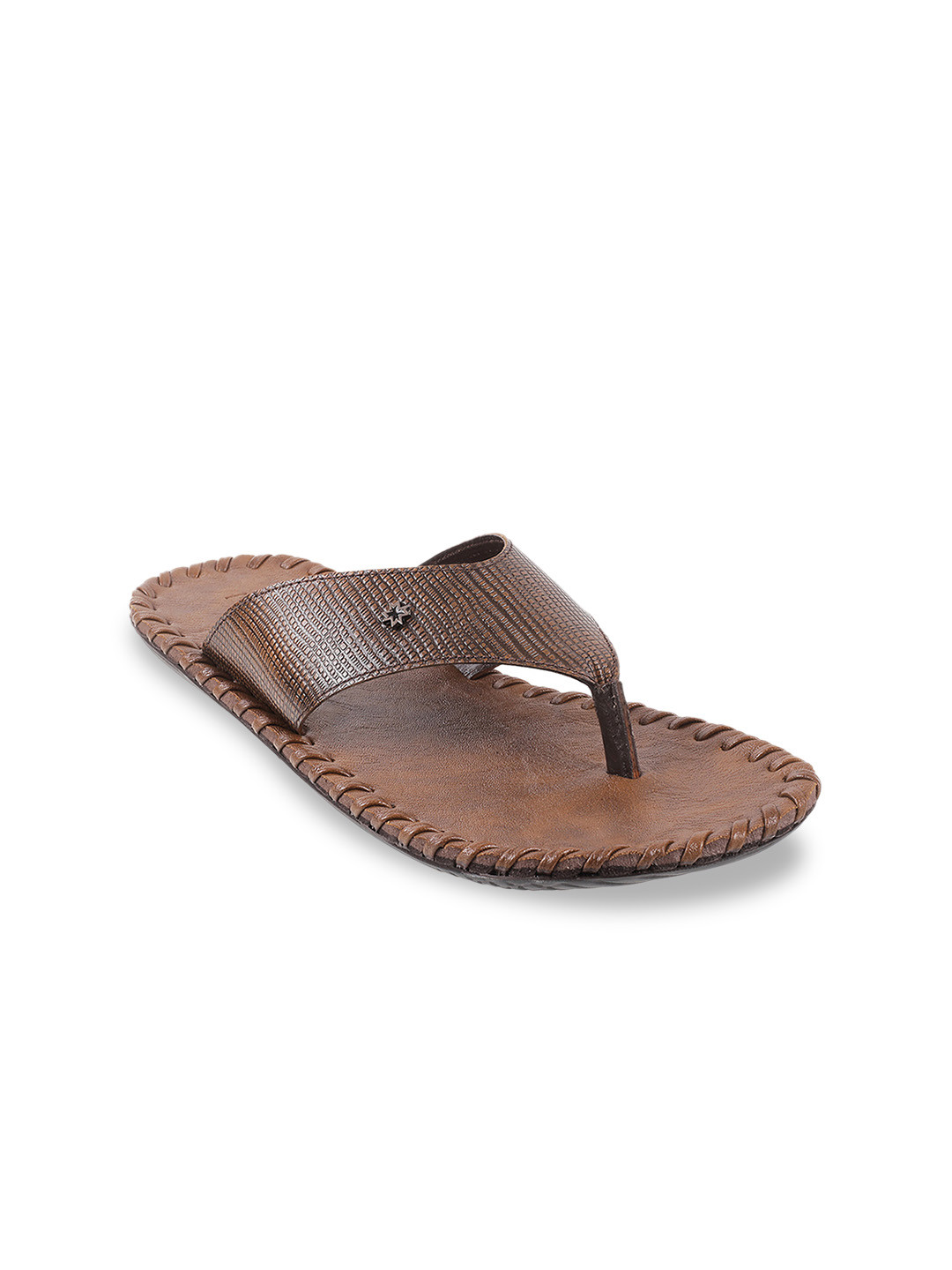 Metro Men Tan Brown Textured Comfort Sandals