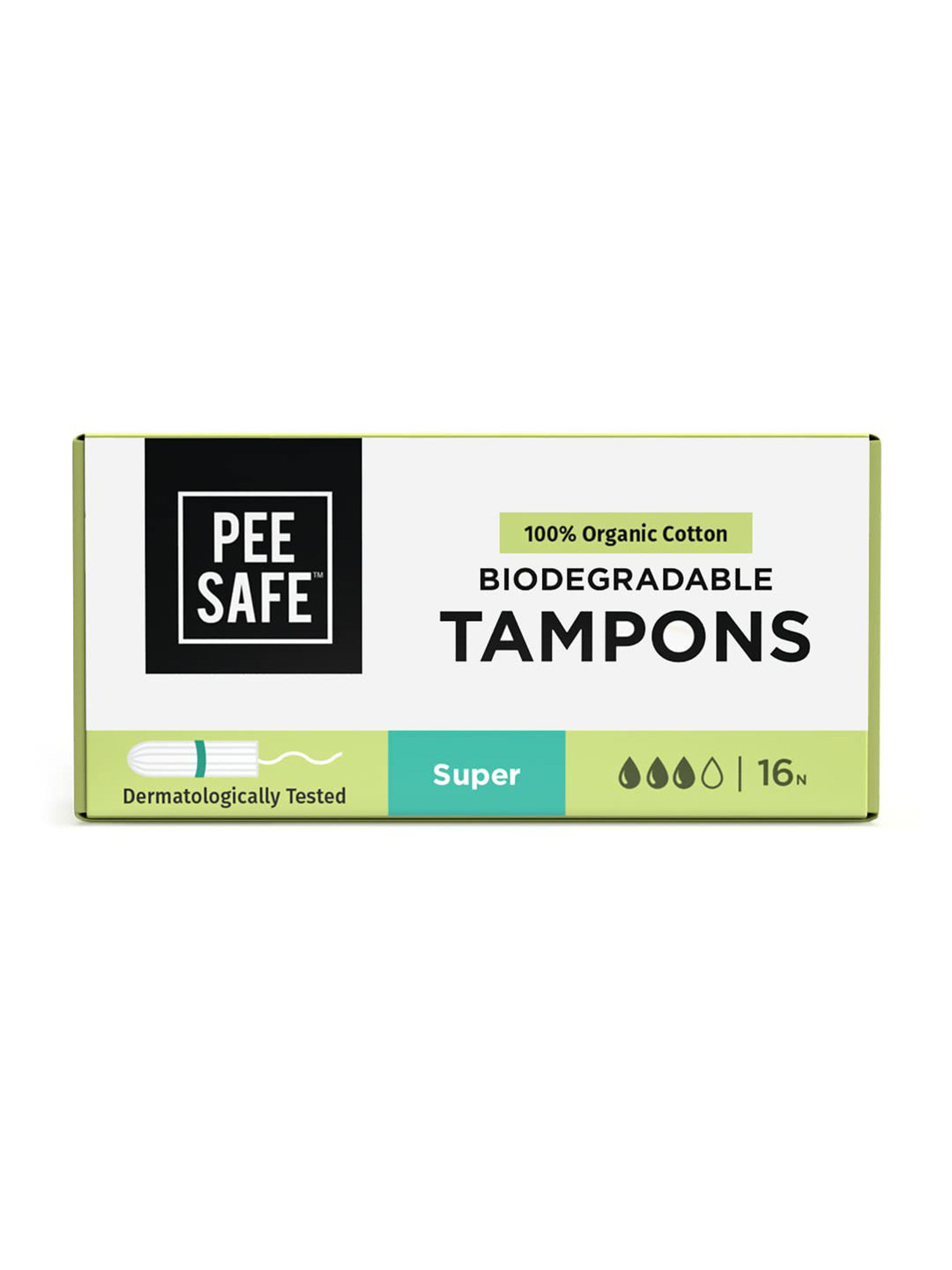 PEESAFE 100% Organic Biodegradable Cotton Tampons - Super - 16-pcs