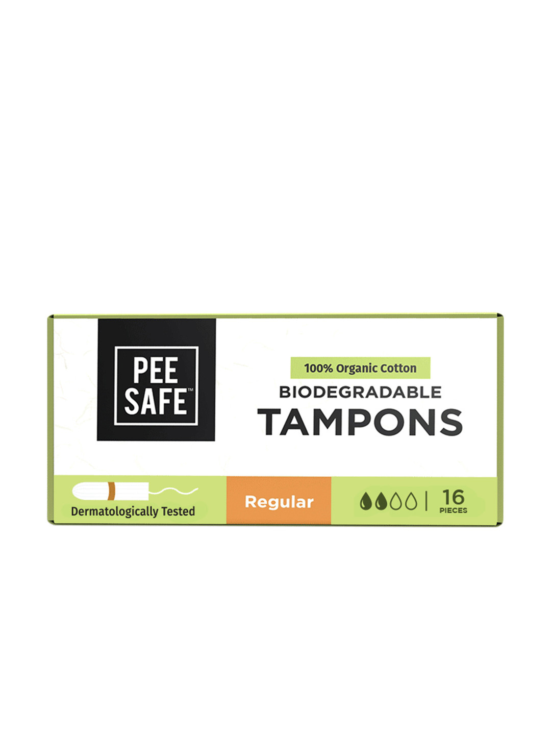PEESAFE 100% Organic Biodegradable Cotton Tampons - Regular - 16-pcs