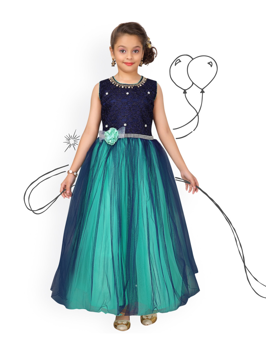 Aarika Girls Green Embellished Maxi Dress