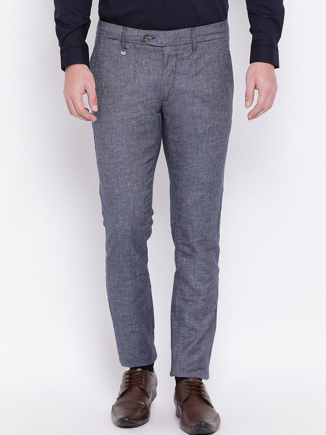 Antony Morato Men Blue Regular Fit Solid Formal Trousers