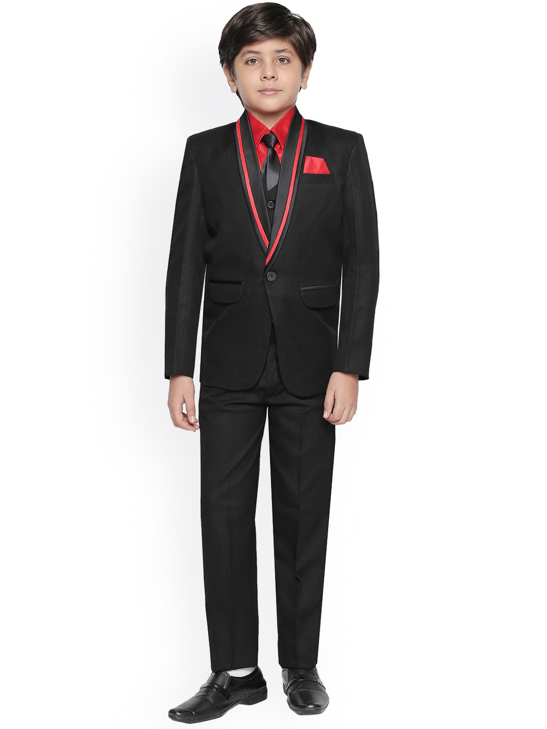 Jeetethnics Boys Black Solid 5 Piece Tuxedo Suit