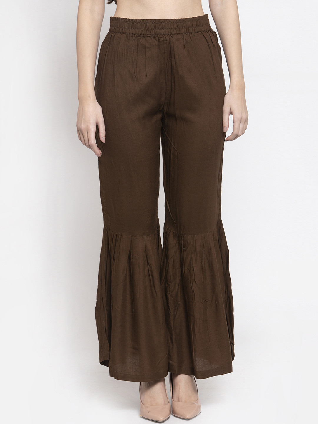 Indibelle Women Brown Solid Flared Palazzos