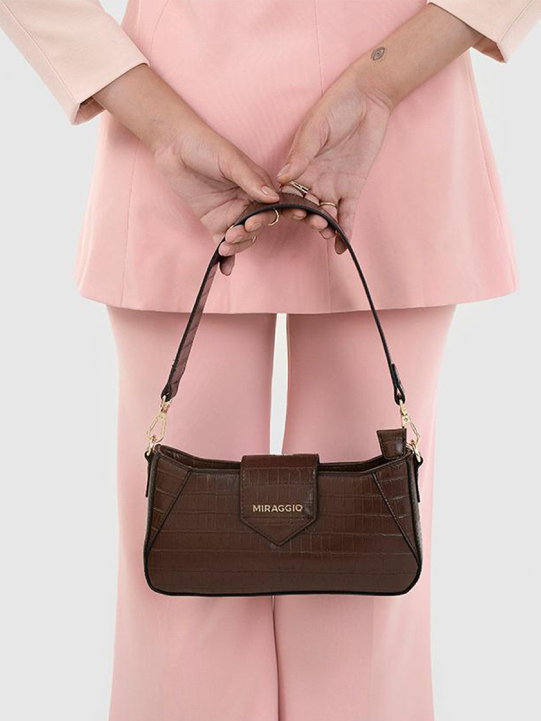 MIRAGGIO Isabella Brown Shoulder Bag with Detachable Sling