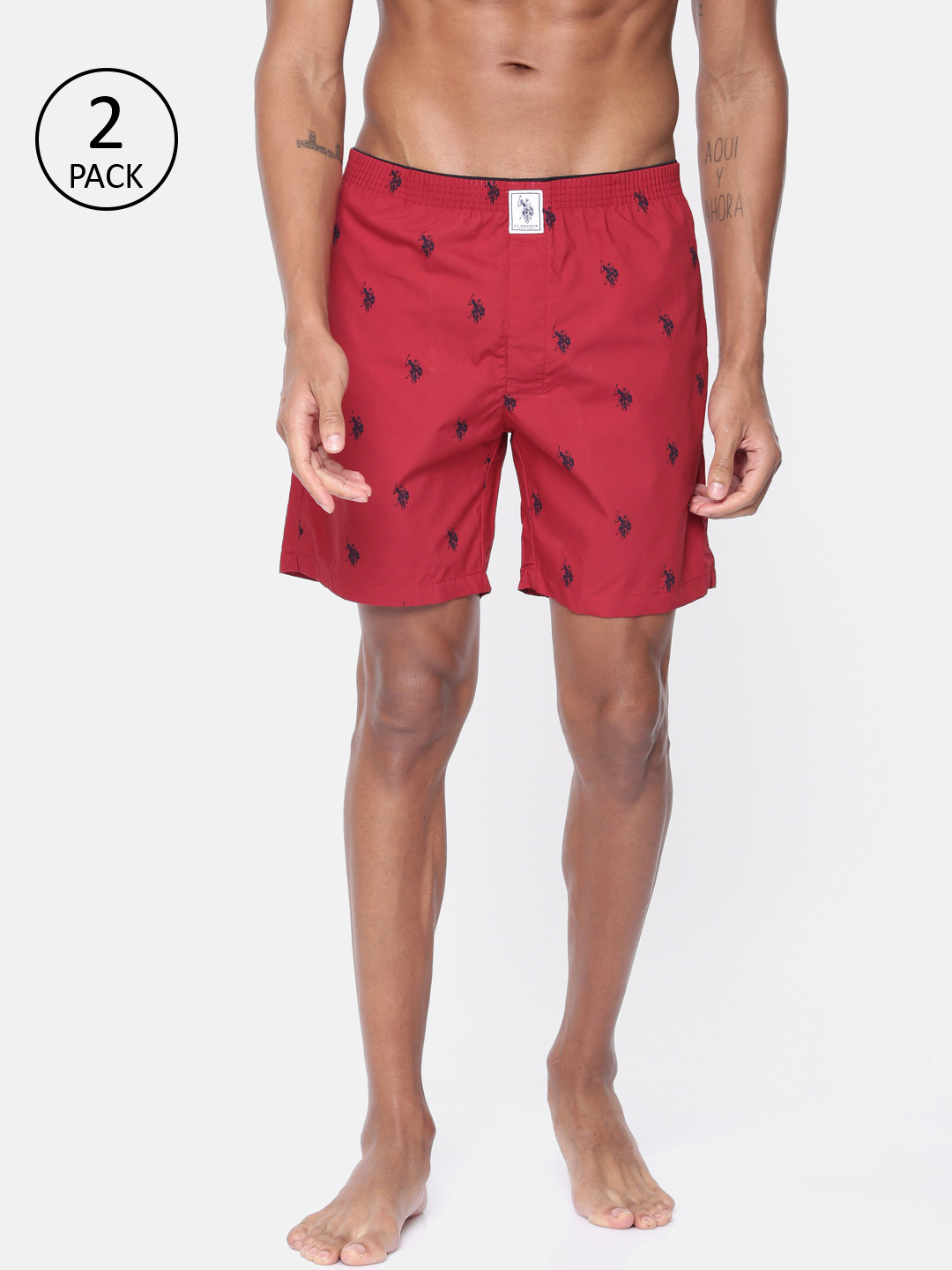 U.S. Polo Assn. Men Pack of 2 Red Printed Boxers