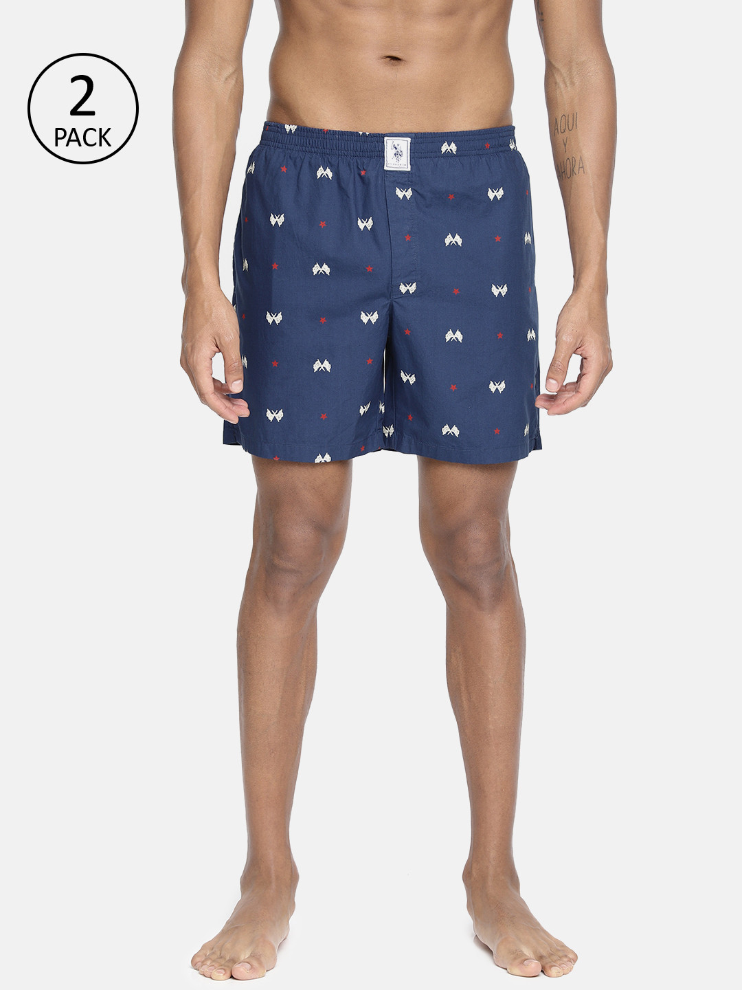 U.S. Polo Assn. Men Pack of 2 Navy Blue & White Printed Boxers