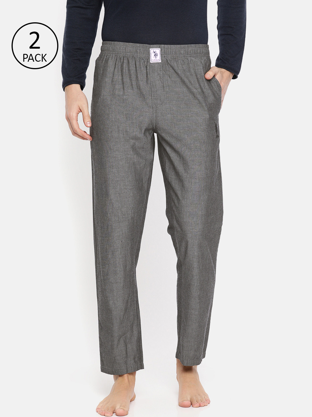 U.S. Polo Assn. Men Grey Chambray Solid Lounge Pants