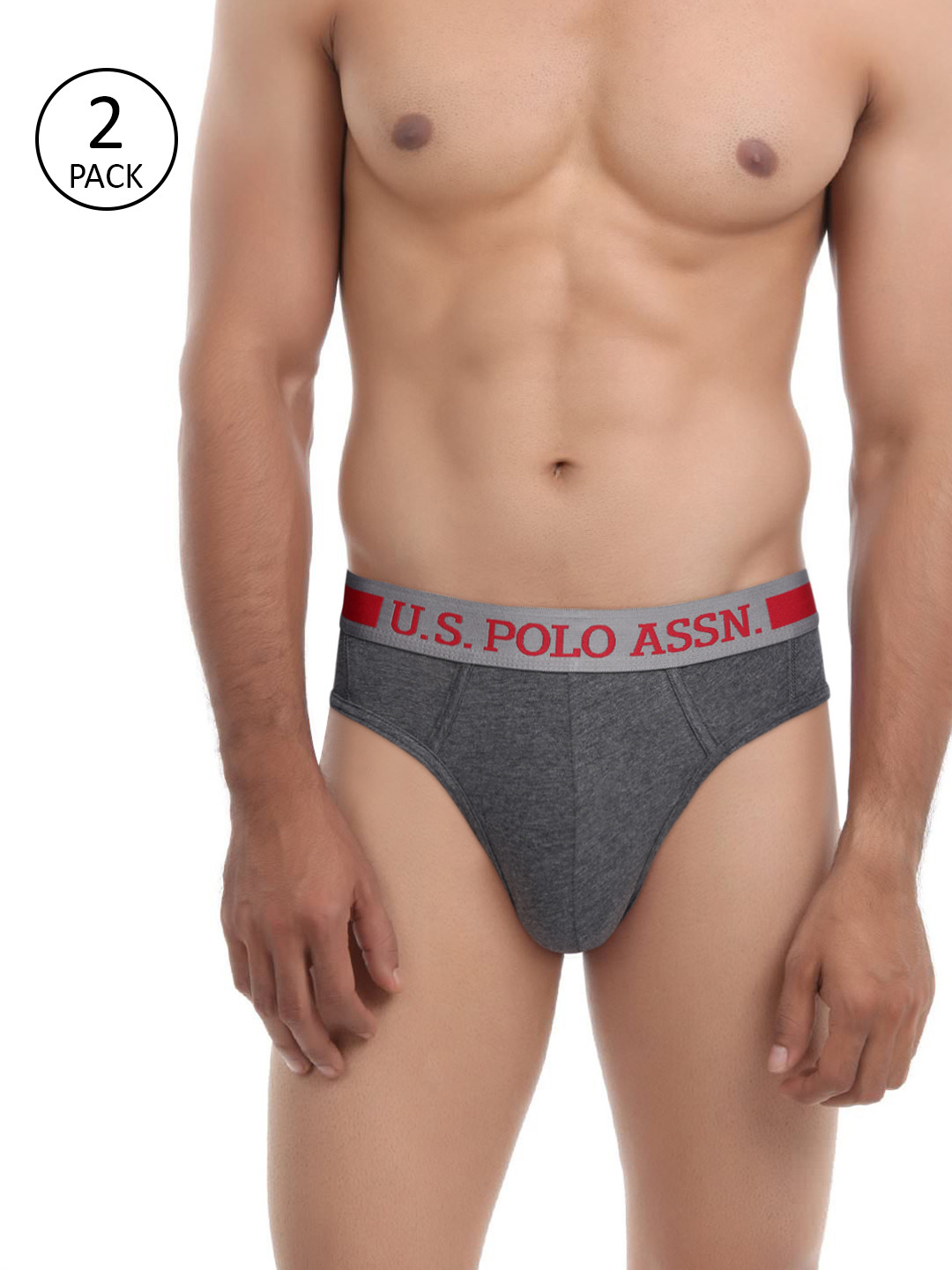 U.S. Polo Assn. Men Pack Of 2 Charcoal Grey Solid Sport Hip Briefs