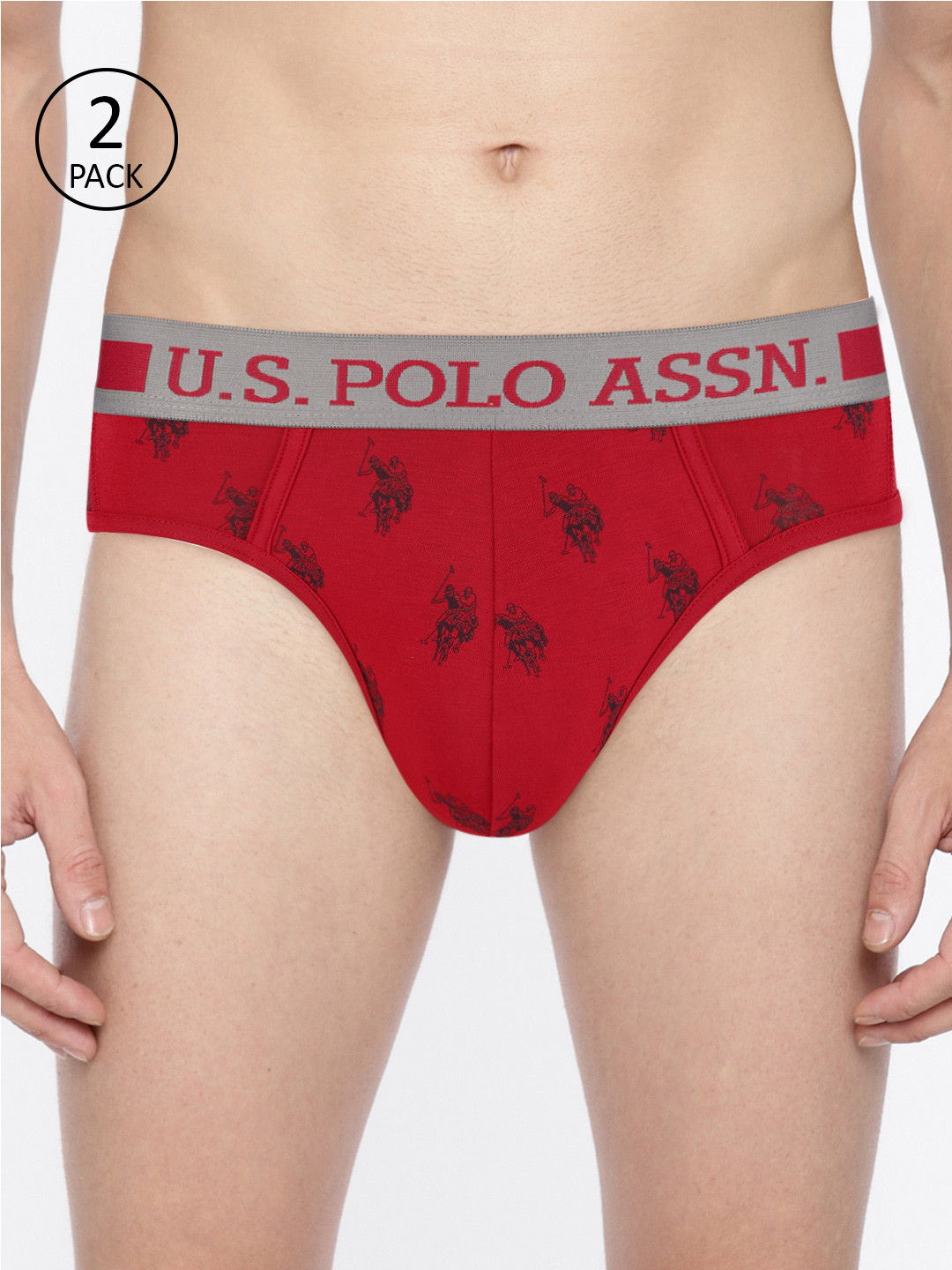 U.S. Polo Assn. Men Pack Of 2 Red & Black Printed Sports Briefs