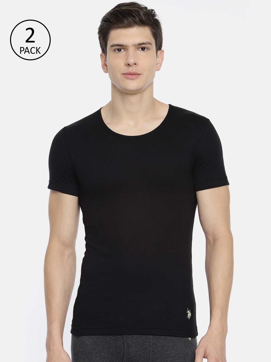 U.S. Polo Assn. Men Pack of 2 Black Solid Thermal T-Shirt