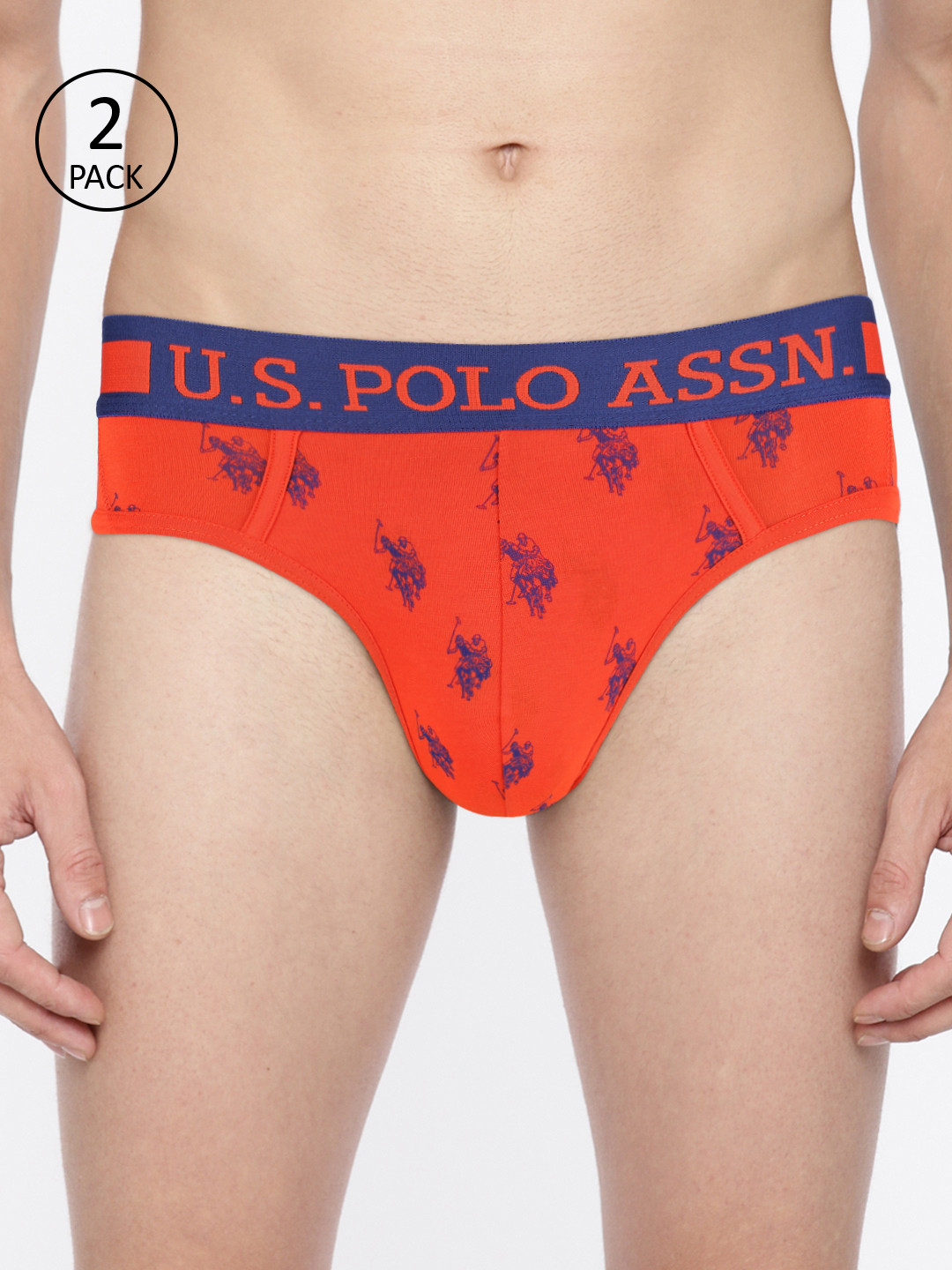U.S. Polo Assn. Men Pack of 2 Orange Printed Sports Brief 9168731