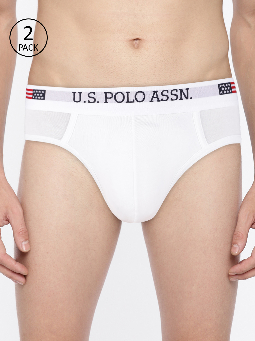 U.S. Polo Assn. Men Pack of 2 White Solid Briefs 9168535