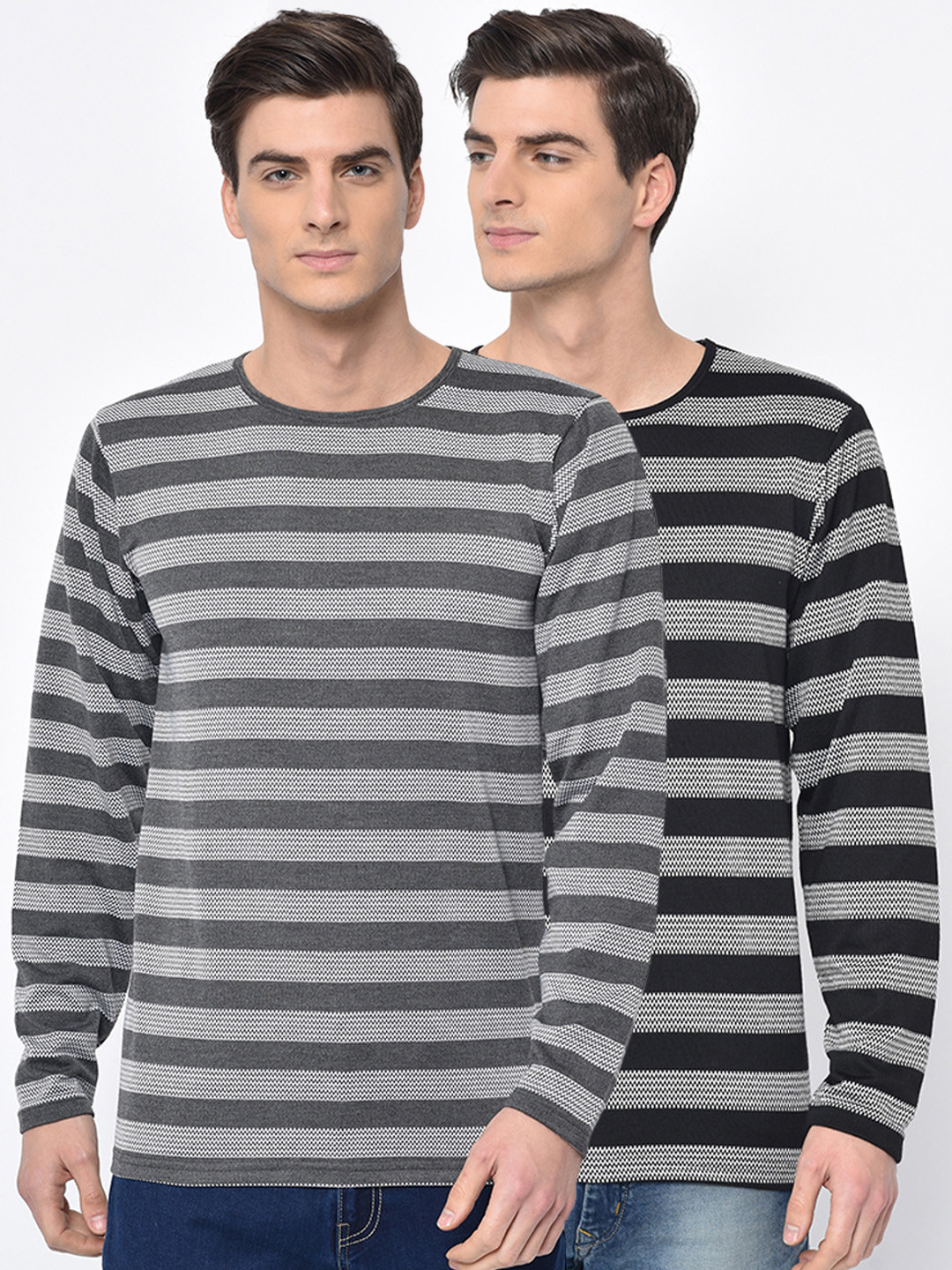MACK JONNEY Men Pack of 2 Striped Round Neck T-shirts