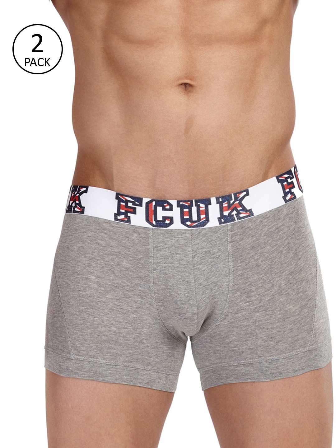 FCUK Men Pack of 2 Grey Melange England Trunks