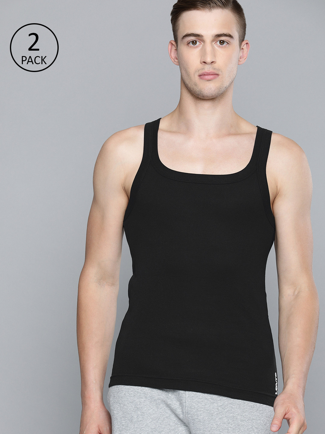 Levis Men Pack of 2 Black Solid Gym Vests