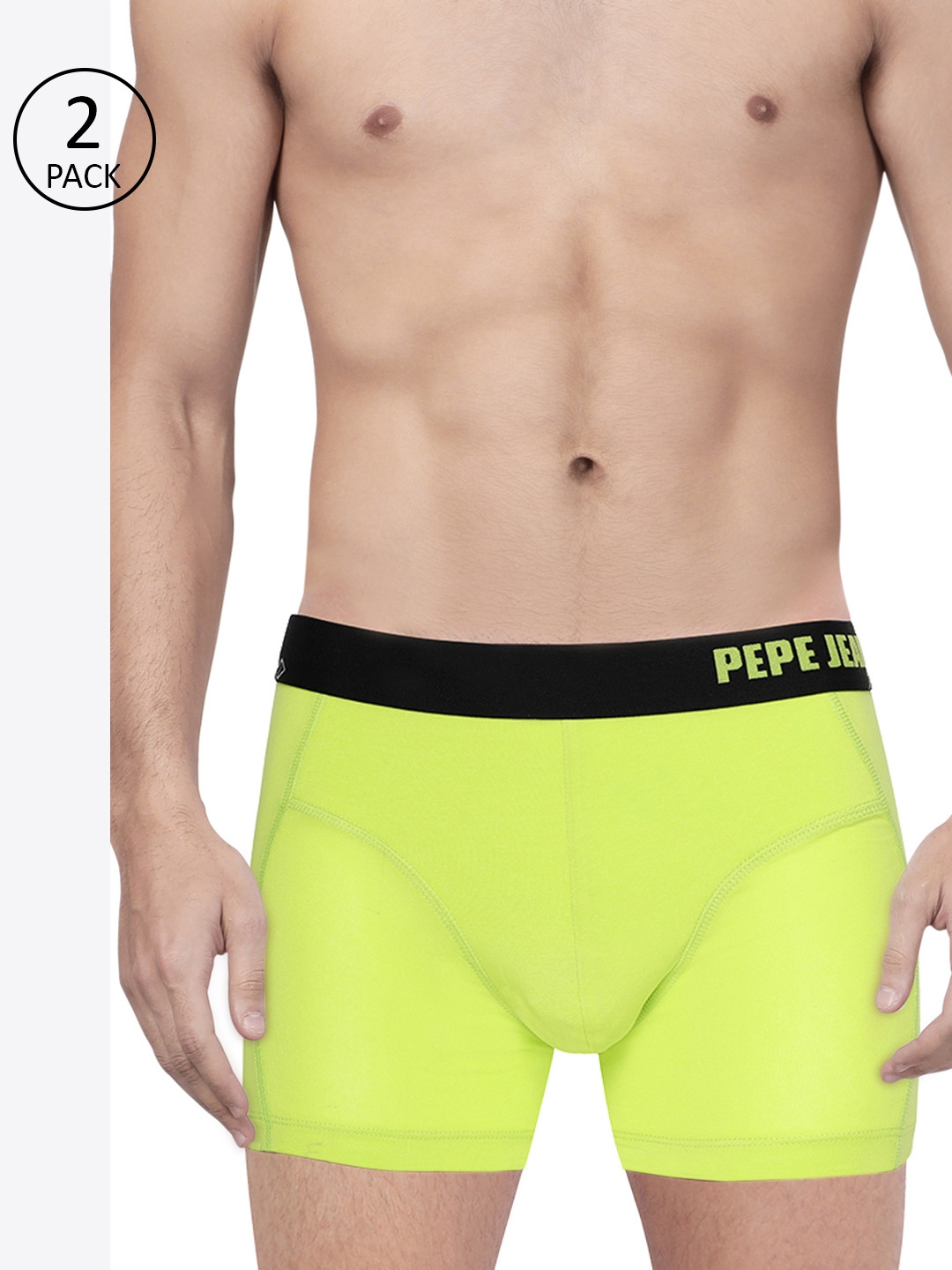 Pepe Jeans Men Pack of 2 Fluorescent Green Solid Trunks 8937203-2