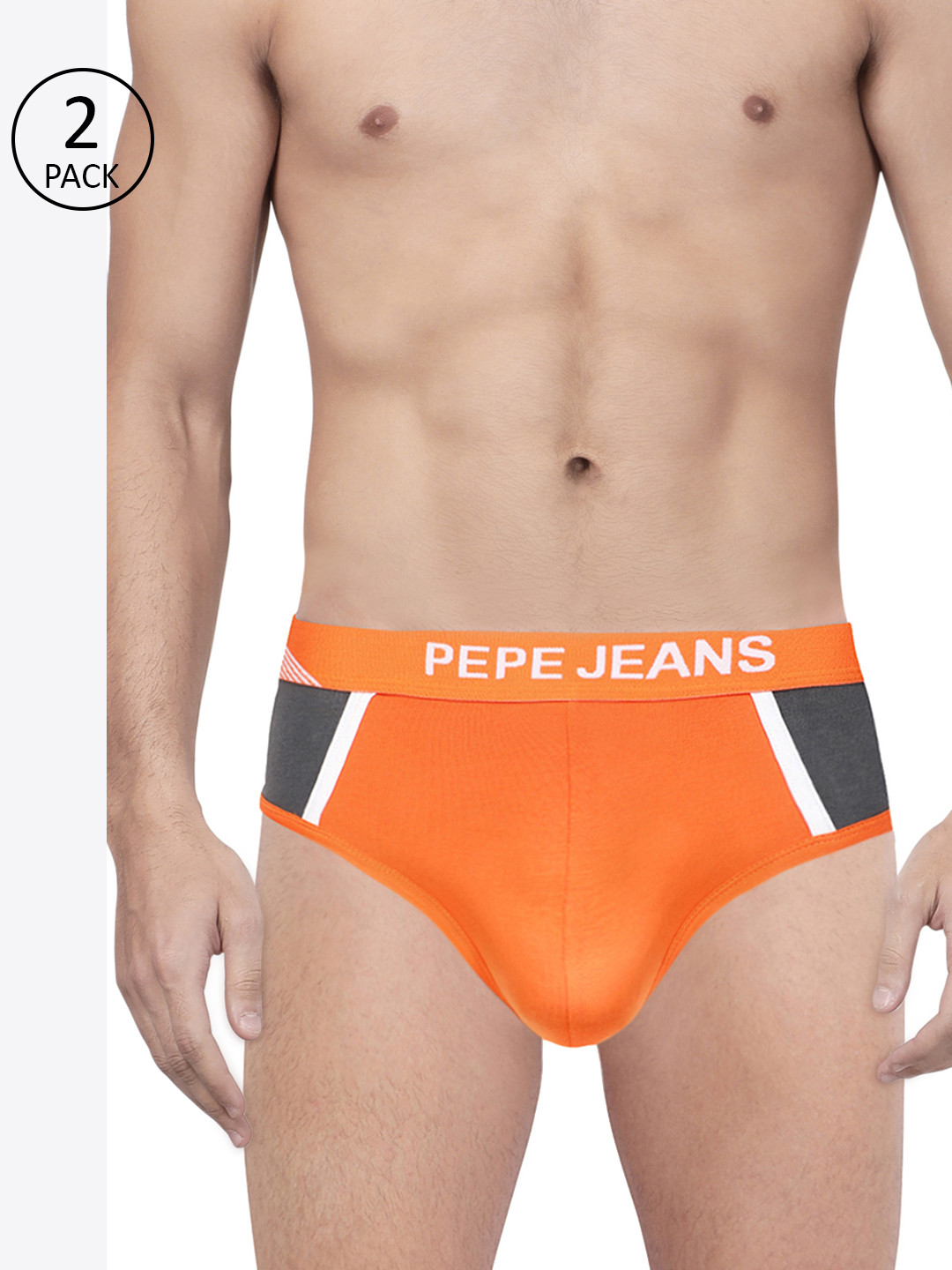 Pepe Jeans Men Pack of 2 Orange & Grey Colourblocked Briefs 8936509-2