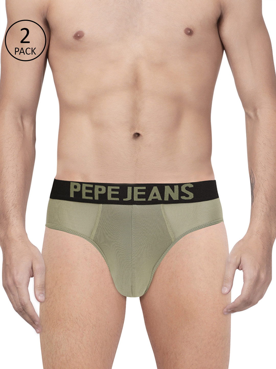 Pepe Jeans Men Pack of 2 Olive Green Solid Briefs 8936503-2