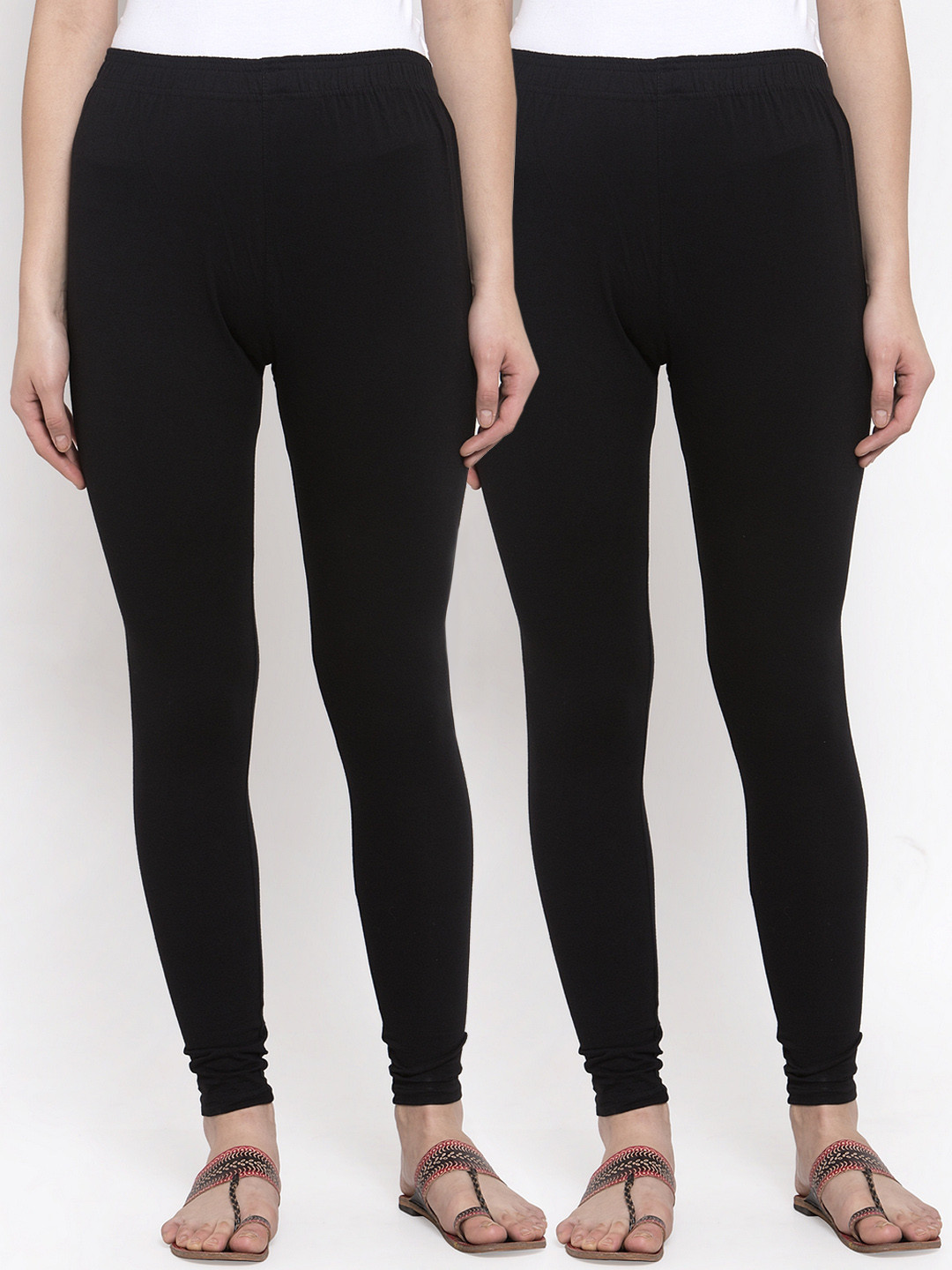TAG 7 Women Pack of 2 Black Solid Ankle-Length Leggings