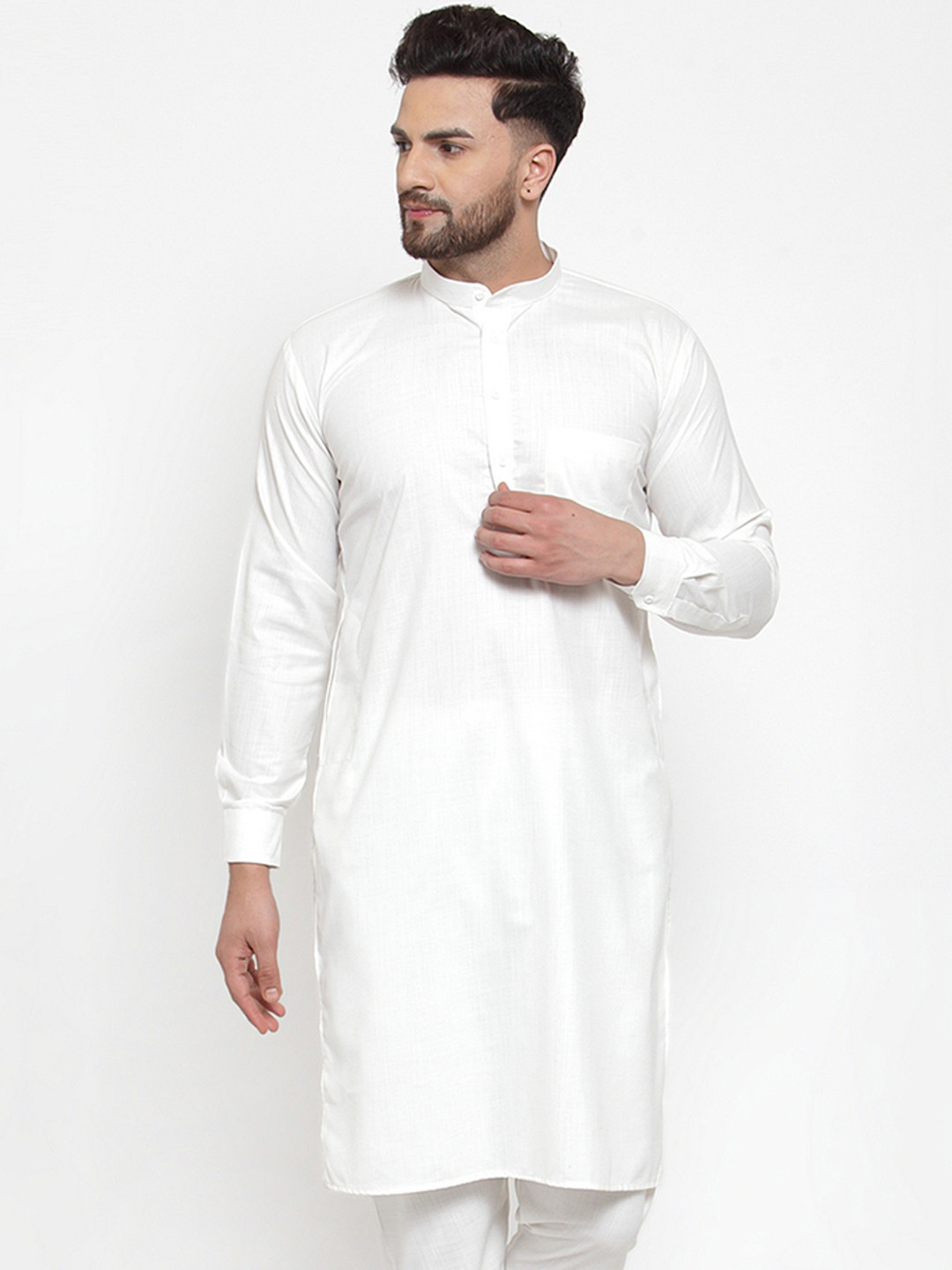 Jompers Men White- Coloured Solid Straight Kurta