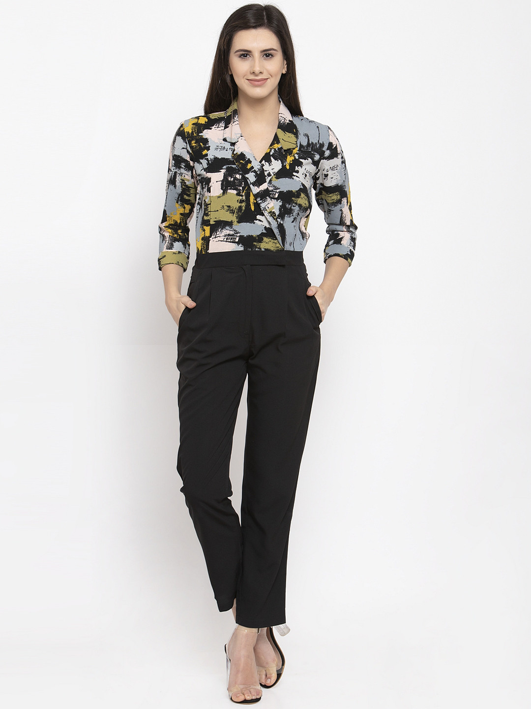 Magnetic Designs Women Black & Blue Printed Basic Jumpsuit