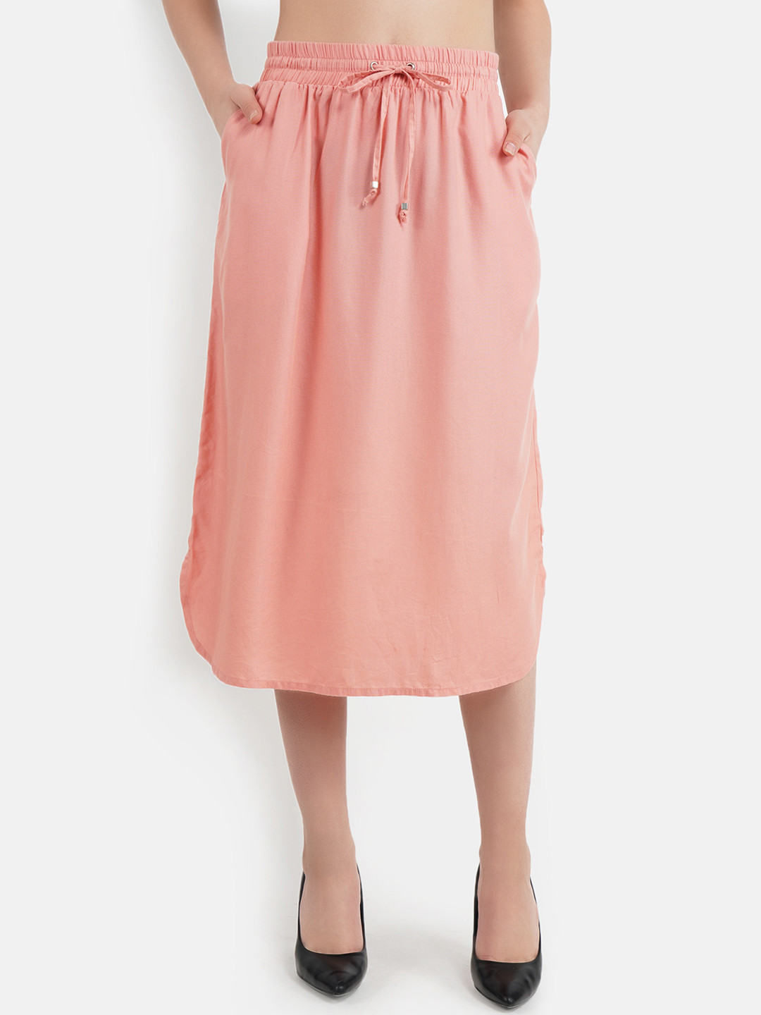 Aditi Wasan Women Peach-Coloured Solid Tassel Midi Skirt