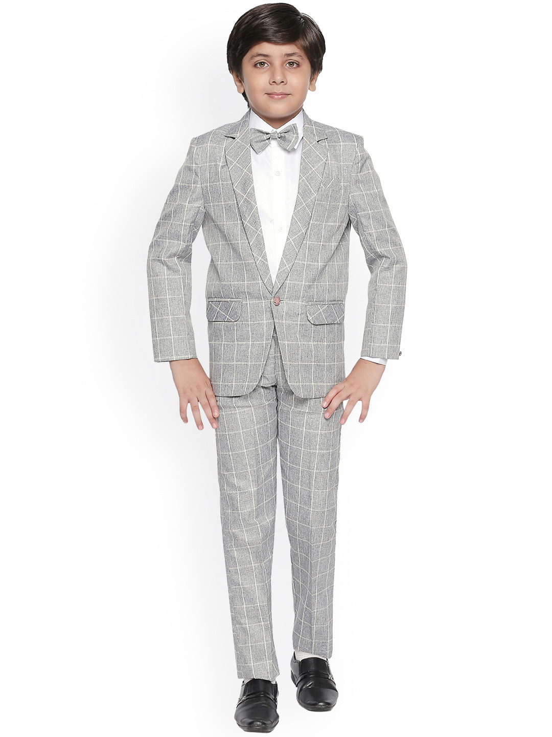Jeetethnics Boys Grey & White Checked Party Suit