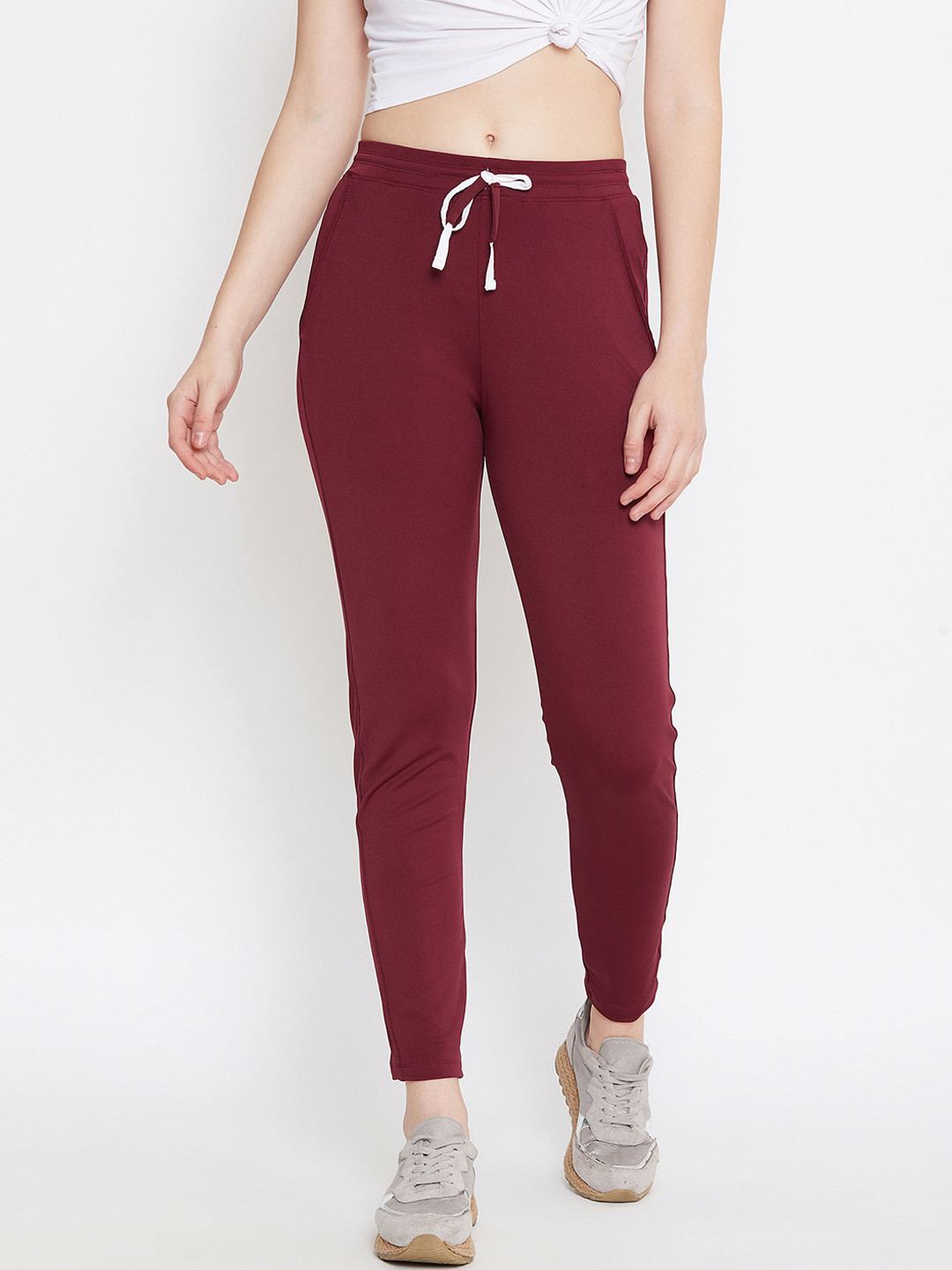 CHROME & CORAL Women Maroon Solid Track Pants