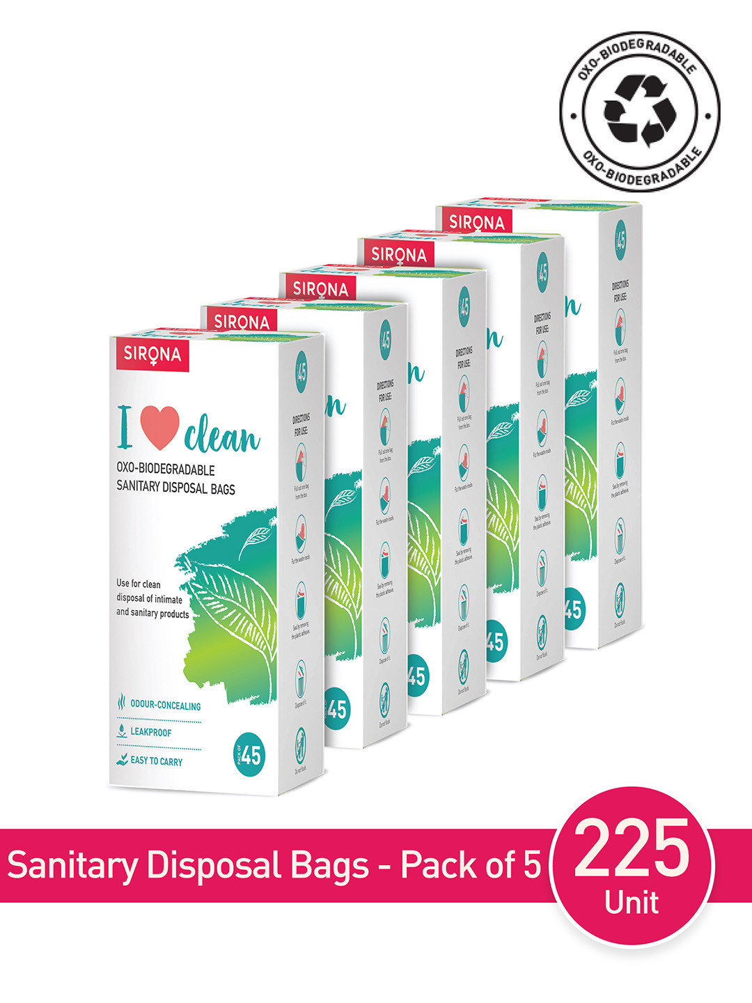 Sirona Women Set Of 5 Sanitary & Diapers Disposal Bag 45 bags Each