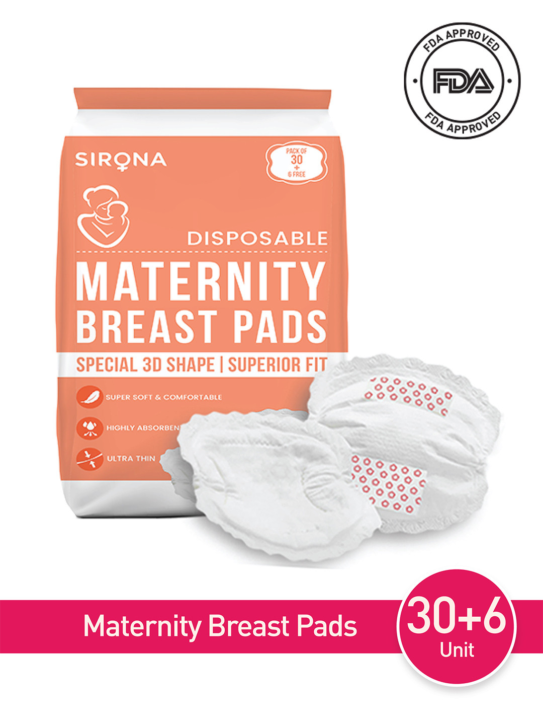 Sirona Orange Premium Disposable Maternity 36 Pieces Breast Pads